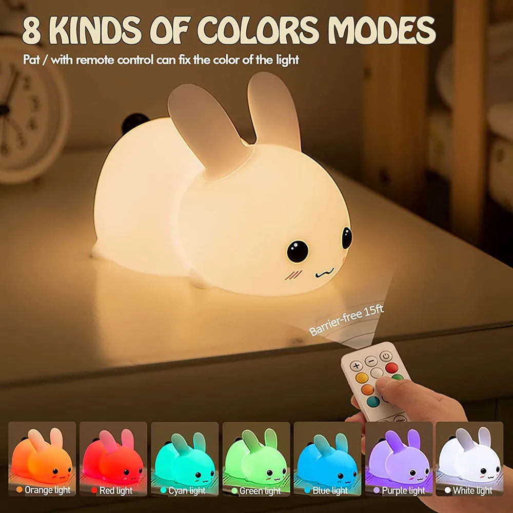 USB Перезаряжаемые лампы с регулируемой Яркостью, Силиконовый ночник с кроликом, Сенсорная настольная лампа для детей, детские подарки, Мультяшный милый Кролик-животное