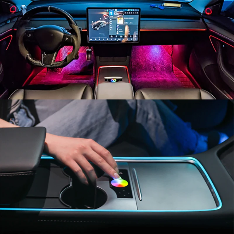 Для Tesla Model 3, модель Y 2021, приложение для управления освещением в центре автомобиля, роговая крышка, приложение для управления Украшением внутренней лампы