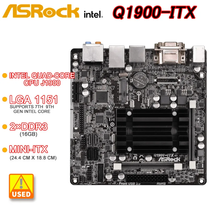 Материнская плата ASRock Q1900-ITX Четырехъядерный процессор Intel J1900 DDR3 1333 память 16 ГБ USB 2xSATA Mini-ITX для графики Intel Gen 7